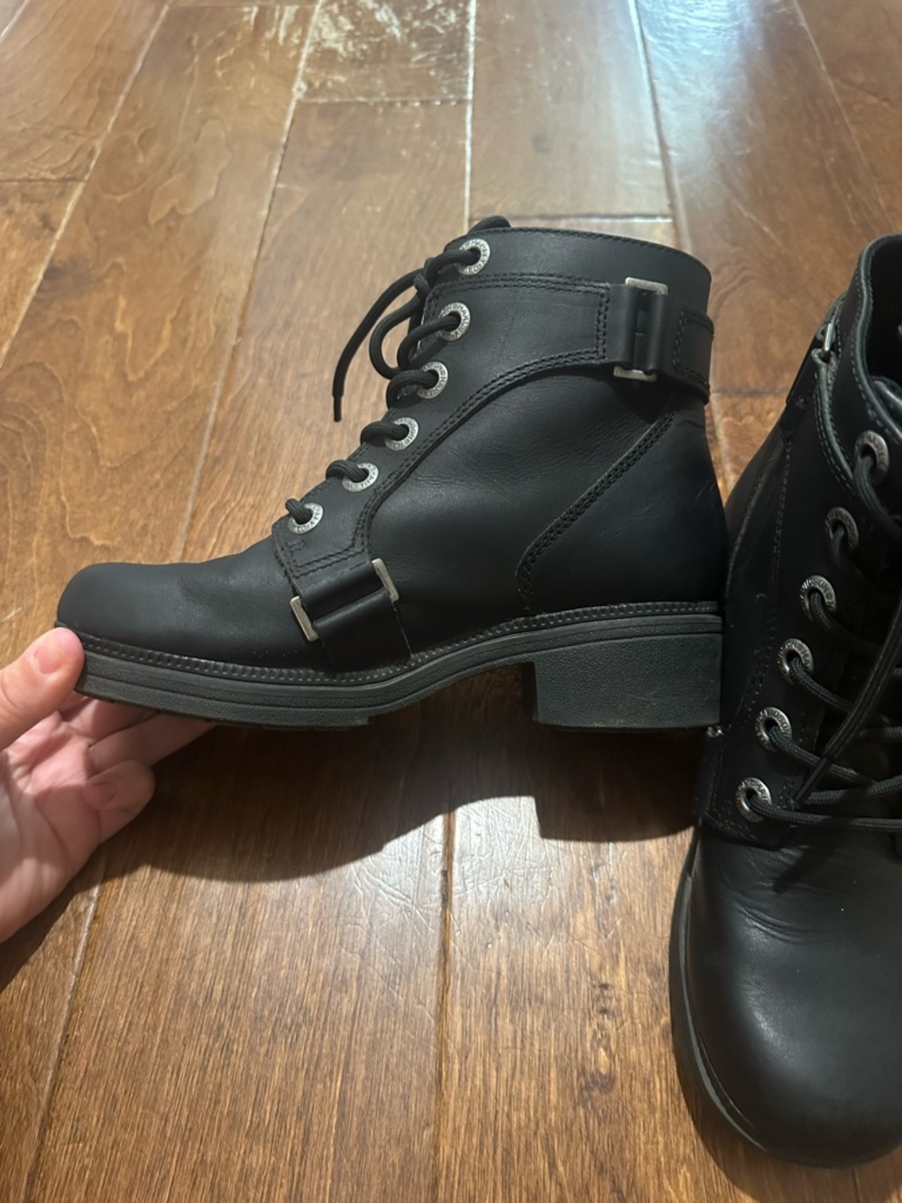 Harley-Davidson Black Lace-Up Boots with Buckle Detail - Picture 7 of 11